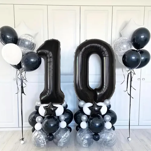 Miniatura 5 de Globos de 40 pulgadas negros con 10 números, globos gigantes de helio de Mylar de lámina negros con números para cumpleaños, globos digitales