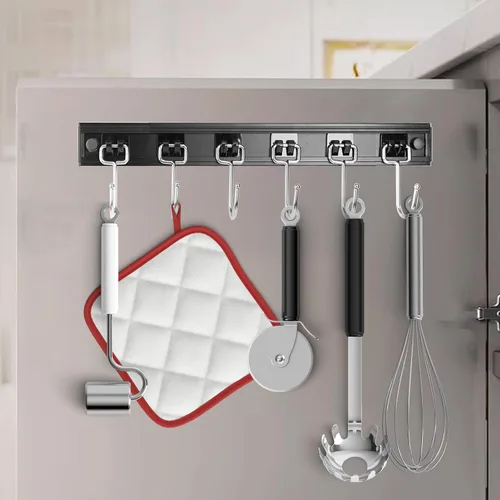 Miniatura 6 de 2 piezas Estantes para Utensilios con 6 Ganchos Soporte para Tazas de 11 Pulgadas Debajo del Gabinete Soportes para Utensilios de Cocina Negro