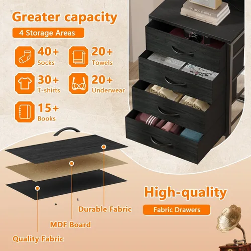 Miniatura 7 de Furnulem Mesita de noche alta con estación de carga, mesitas de noche con luces LED y estantes de almacenamiento, mesa auxiliar de cama para Roble