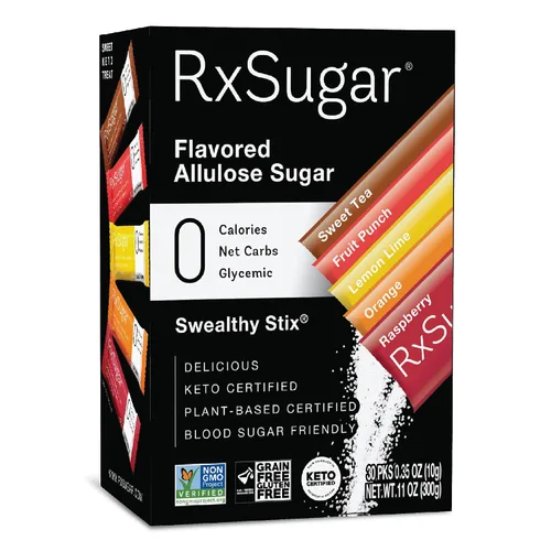 RxSugar Swealthy Stix | 30 paquetes de palitos de caramelo sin azúcar | Edulcorante de alulosa | 0 calorías, 0 carbohidratos netos, 0 glucémicos |