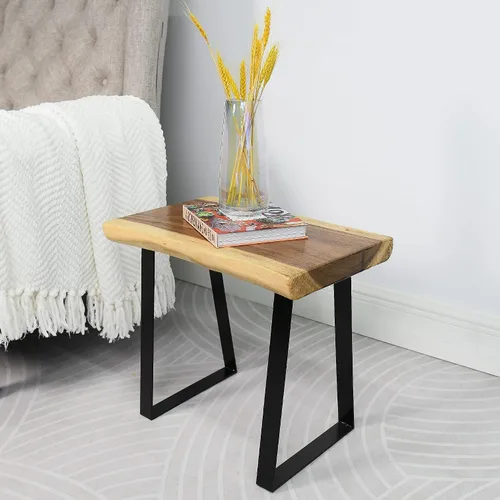 Miniatura 8 de Banco rectangular de madera natural, taburetes de entrada de madera maciza de 20 x 13 x 18 pulgadas de alto, mesa auxiliar rústica con borde vivo