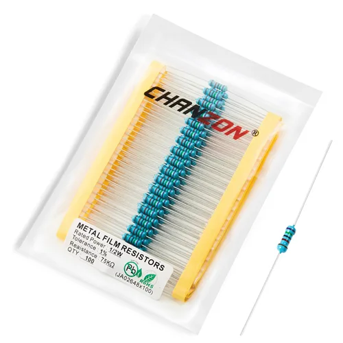 Miniatura 87 de Chanzon - 100 resistencias de película metálica 1/2 W (0.5 W) 10 Ω ohmios ±1% de tolerancia 10R MF, resistencias de agujero pasante con limitación