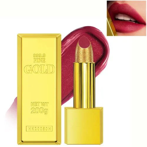 Miniatura 11 de Lápiz labial dorado, terciopelo nude, rojo y rosa, no se mancha, de alto pigmento, no se decolora, suave, de larga duración, taza antiadherente, #1