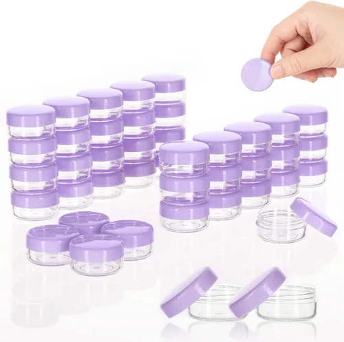 Envases de muestra de 3 gramos con tapas, 75 paquetes de tarros de muestra pequeños con etiquetas, envases de plástico mini para cosméticos para