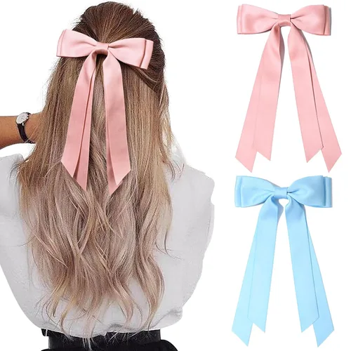 Miniatura 12 de Aileam 2 piezas lazos de cabello de satén sedoso, pinza para cabello, cinta blanca para cabello, sujetador de cola de caballo, accesorios, Blanco