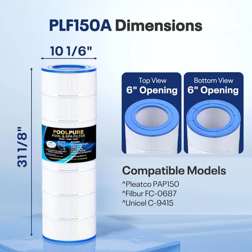 Miniatura 10 de POOLPURE Filtro de piscina PLF150A reemplaza a Pentair CC150, CCRP150, PAP150, Ultral-C4, PP-C4, PP-C4-M, Unicel C-9415, R173216, 59054300, Filbur