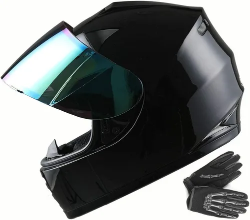 Miniatura 19 de WOW Casco integral para motocicleta, bicicleta urbana BMX MX para niños, color blanco brillante + guante MX con diseño de esqueleto