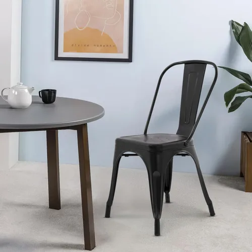 Miniatura 4 de Dopinmin Juego de 4 sillas de comedor modernas de metal negro, apilables, sillas de patio para interiores y exteriores, altura del asiento de 18 pies