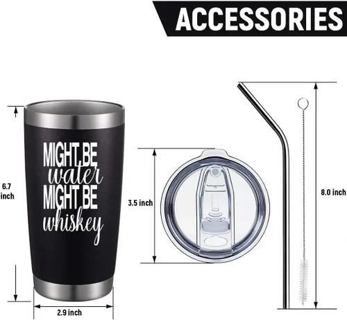Miniatura 5 de ATHAND Might Be Water Might Be Whisky - Vasos aislados de 20 onzas con tapa y pajilla, vaso de acero inoxidable de doble pared al vacío, taza
