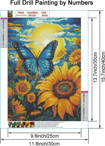 Miniatura 2 de Maripabon Kit de pintura de diamantes de girasoles 5D para adultos, diseño de mariposas y diamantes redondos, arte de animales, flores, arte