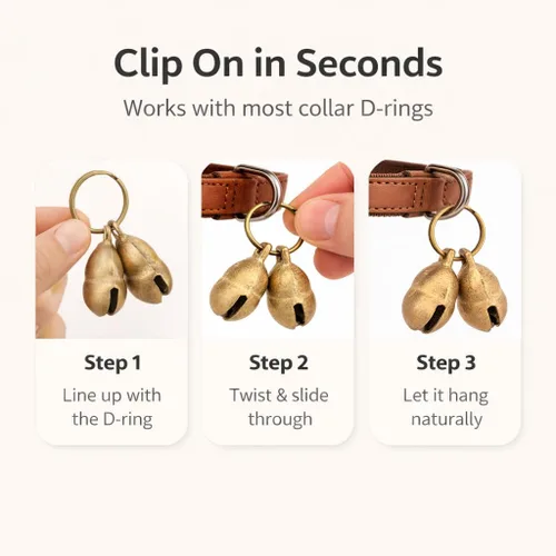 Miniatura 7 de kcrygogo Campana de latón para perros medianos/grandes, campanas fuertes y claras para collar o mordedura de timbre (4 unidades), Cobre Latón