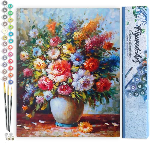 Miniatura 89 de Figured'Art - Juego de pintura por números, lienzo enrollado sin marco, para manualidades, para adultos, 16 x 20 pulgadas, jarrón de peonías