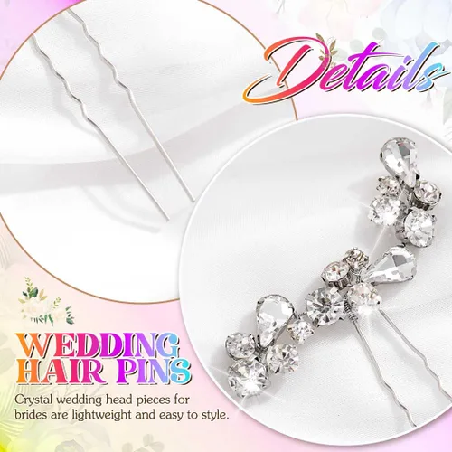 Miniatura 6 de Rhinstone - Horquillas para el pelo de novia de cristal plateado, accesorios para el cabello para mujeres y niñas (paquete de 2) (A-plateado)
