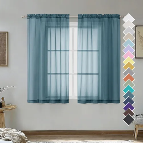 Miniatura 220 de OVZME - Cortinas traslúcidas blancas de 45 pulgadas de largo, 2 paneles, cortinas de gasa con bolsillo para barra para ventanas pequeñas, cada una