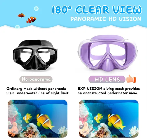 Miniatura 7 de Máscara de natación para niños, máscara de buceo de esnórquel de 180°, gafas de natación antivaho para niños con cubierta para la nariz, gafas