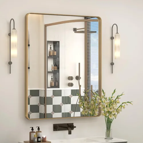 Miniatura 17 de Paquete de 2 espejos de baño con marco de metal negro de 22 x 30 pulgadas, espejo rectangular redondeado negro mate, antioxidante, se cuelga