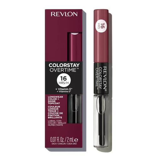 Miniatura 25 de Revlon - Lápiz labial líquido Overtime con brillo de labios transparente, maquillaje facial ColorStay, doble extremo con vitamina E en ciruela/baya