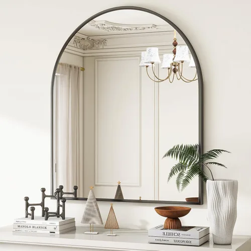 Miniatura 7 de VooBang Arched Wall Mirror, 26 x 28 inch Arch Bathroom Mirror, Wall Mounted Vanity Mirror with Arch Metal Frame, Modern Bathroom Vanity Mirror for