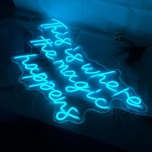 Miniatura 4 de Letrero de neón grande de 24 pulgadas, con texto en inglés «This Is Where the Magic Place», luz de neón azul hielo para despedida de soltera
