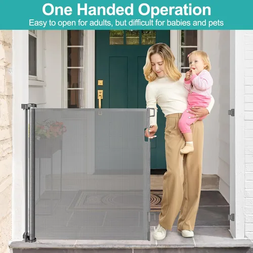 Miniatura 4 de Puerta de bebé extra alta de 42 pulgadas para escaleras de 55 pulgadas de ancho, puertas retráctiles de malla antiarañazos para niños o mascotas