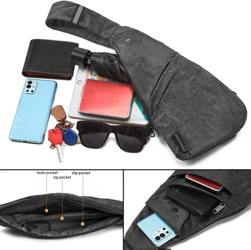 Miniatura 4 de Seoky Rop - Bolso bandolera para hombres y mujeres, cartera pequeña personal con bolsillo, antirrobo, para el pecho, para viajes y senderismo, Gris