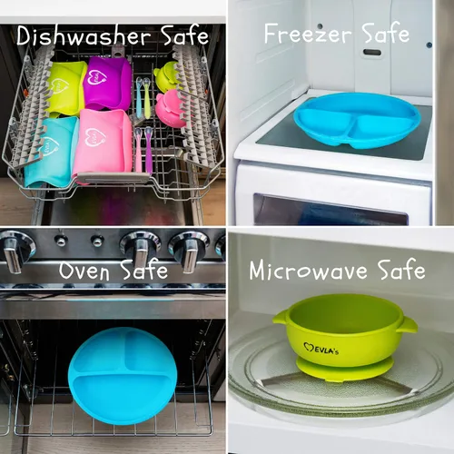 Miniatura 4 de EVLA'S Juego de alimentación para bebés, suministros de destete para bebés, baberos de silicona ajustables, plato dividido, cuenco de succión