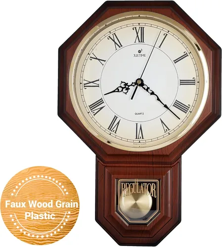 Miniatura 33 de JUSTIME Reloj de pared clásico vintage tradicional de estilo Schoolhouse, con péndulo y melodía Westminter cada hora, relojes de pared con melodía