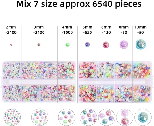 Miniatura 3 de 6540 PIEZAS Cuentas de Perlas de Resina de Color Mixto con Parte Posterior Plana, Tamaño Mixto de 5/64, 1/8, 5/32, 13/64, 3/16, 1/4, 3/8, 5/8 Mezcla