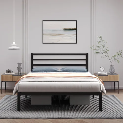 Miniatura 17 de AMBEE21 Golden Gate - Base de cama de metal con cabecera y estribo de hierro forjado victoriano antiguo (negro, matrimonial, Washington)