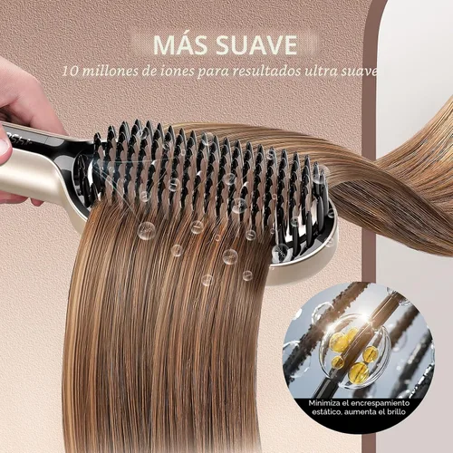 Miniatura 5 de TYMO Cepillo alisador de cabello – Cepillo alisador iónico Plus mejorado con cerdas densas, 16 temperaturas, doble voltaje Peine caliente de Dorado
