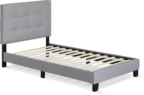 Miniatura 3 de Furinno Laval Marco de Cama Plataforma Tapizado con Botones Penachos, Individual, Glacier