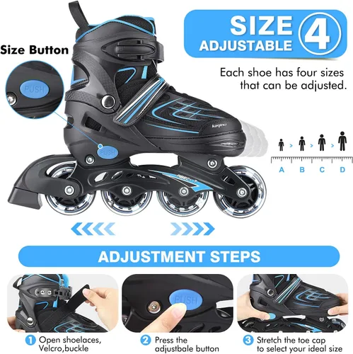 Miniatura 2 de Patines en línea ajustables, patines en línea para exterior con ruedas completamente iluminadas para niños y adultos, mujeres, niñas y niños D- azul