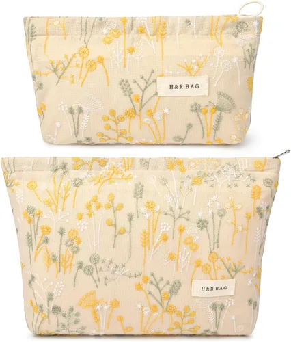 Miniatura 27 de SOIDRAM 2 Piezas de Bolsa de Maquillaje a Rayas Grande, Bolsa de Cosméticos de Cordura de Gran Capacidad, Bolsa de Lona Mixta de Artículos de Rayas