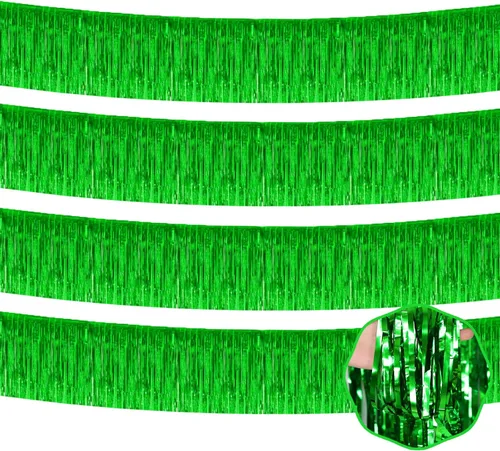 Miniatura 12 de Paquete de 4 guirnaldas de flecos de papel de aluminio negro de 10 pies con serpentinas metálicas de oropel para colgar en la pared, telón de fondo