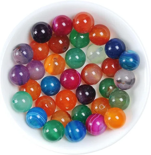 Miniatura 12 de 47 cuentas de cristal natural de 0.315 pulgadas (0.315 in) con rayas de ónix y ágatas, cuentas redondas sueltas para curación de pulseras, collares