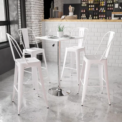 Miniatura 2 de Flash Furniture Pearl - Mesa giratoria cuadrada de madera blanca de 23.75 pulgadas (rango ajustable de 33 a 40.5 pulgadas)