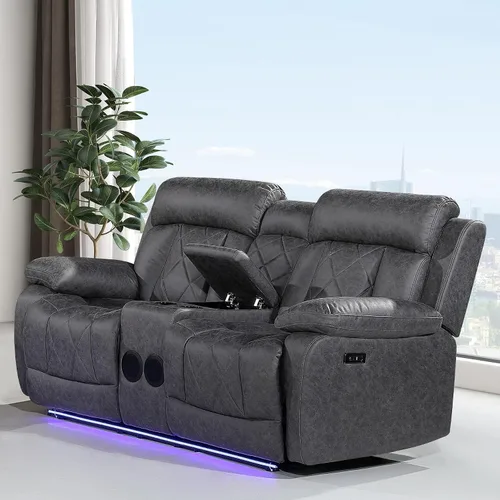 Miniatura 11 de Betsy Furniture Silla reclinable eléctrica de microfibra suave, luz LED, tipo C y cargador USB, reclinable gris humo 9052 (potencia, silla)