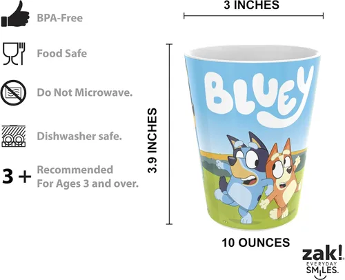 Miniatura 6 de Zak Designs Bluey - Juego de vajilla de 5 piezas, plástico duradero y acero inoxidable, incluye vaso, plato de 8 pulgadas, cuenco de 6 pulgadas, Azul