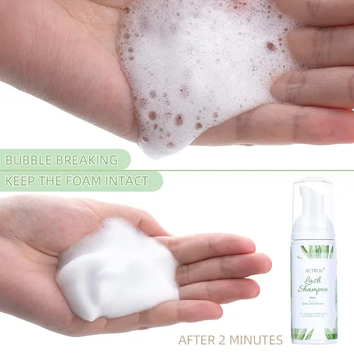 Miniatura 2 de ACTROL Limpiador de extensiones de pestañas, 2.0 fl oz, champú natural para extensiones de pestañas, aloe profesional, limpiador espumoso