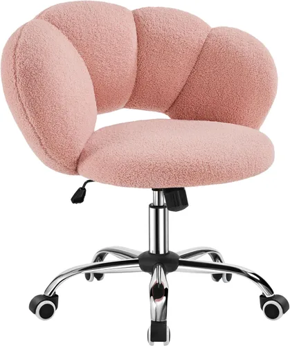 Yaheetech Boucle - Silla de escritorio tapizada en forma de nube, silla de tocador ajustable para oficina en casa, silla de computadora con ruedas