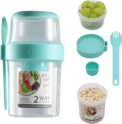 Miniatura 10 de Tazas de desayuno sobre la marcha, taza de ensalada para llevar, cereales de yogur, avena durante la noche, recipientes para parfait y aderezo