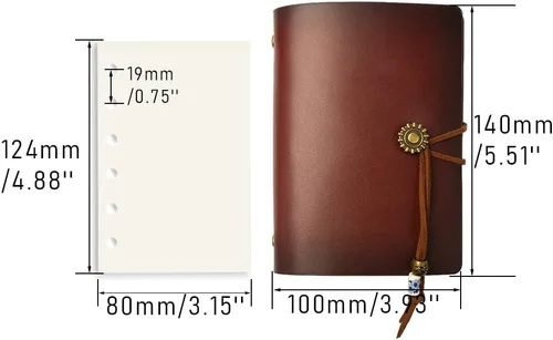 Miniatura 6 de AxeWoodz Diario de cuero A7, 80 hojas de relleno en blanco, cuaderno de cuero, cuaderno personal A7, carpeta planificadora, diario encuadernado