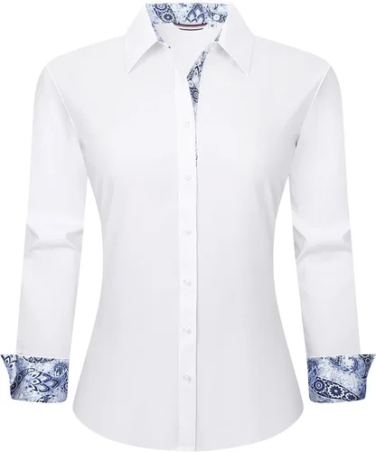 Esabel.C Camisas de vestir para mujer de algodón de manga larga de corte regular elásticas abotonadas tipo blusa