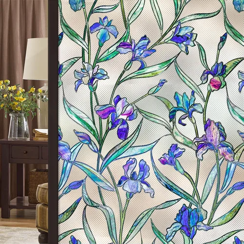 Miniatura 12 de Lámina de privacidad para ventana Windimiley con diseño de vidrio manchado: adhesivo estático decorativo floral 3D arcoíris con control de calor