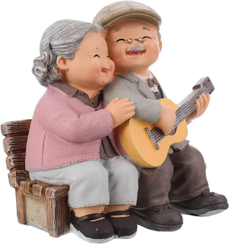 SEWACC Estatuas de pareja de ancianos amorosos, estatuas de resina en miniatura para el día de San Valentín para decoración del hogar, boda, toca la