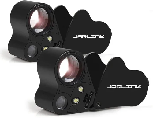 Miniatura 8 de JARLINK Paquete de 2 lupas de joyería iluminadas de 30 x 60 X, lupa plegable para joyería con luz LED brillante para gemas, joyas, monedas, sellos
