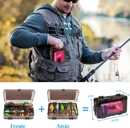 Miniatura 5 de Señuelos de pesca - Caja de aparejos con aparejos incluidos, kit de pesca con VIB, ranas, minnows, cebos suaves, ganchos y accesorios de pesas, kit