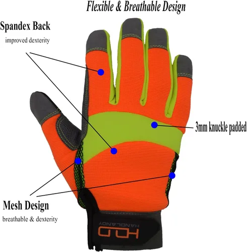 Miniatura 3 de HANDLANDY Guantes de trabajo reflectantes de alta visibilidad a granel, paquete de 10 pares de guantes de trabajo de seguridad antivibración