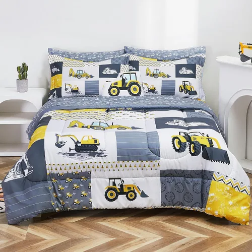 Miniatura 18 de Mooreeke Juego de edredón individual para niños de 6 piezas, juego de ropa de cama azul para adolescentes, microfibra de dinosaurio, cama para niños
