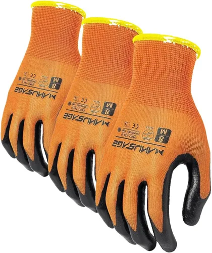 Miniatura 19 de MANUSAGE Guantes de trabajo de nitrilo, ajuste elástico cómodo 3D, agarre potente, pantalla táctil, revestimiento de espuma duradera, flexibles
